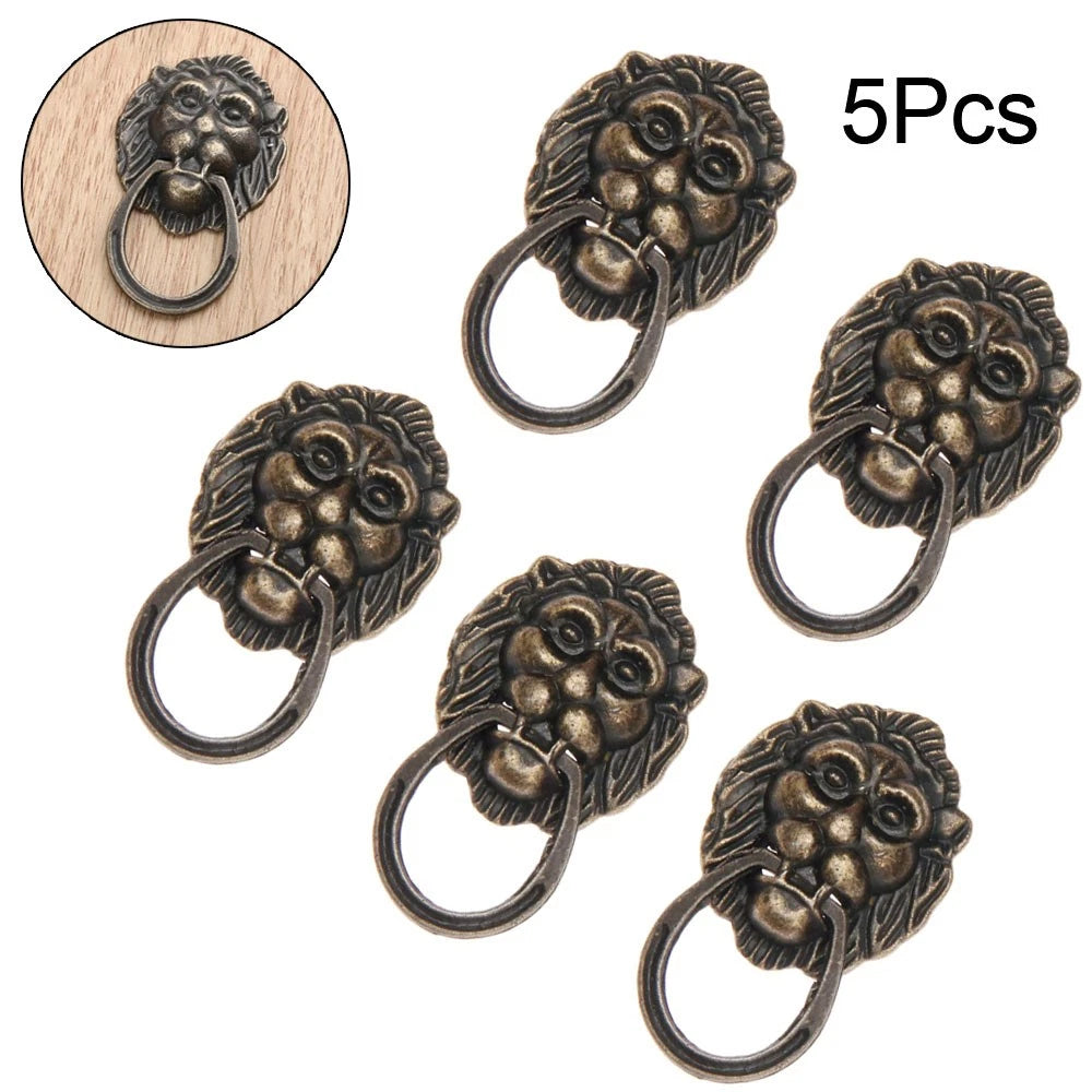 Set of 5 Antique Bronze Lion Head Cabinet Drawer Pull Knobs 28x48mm