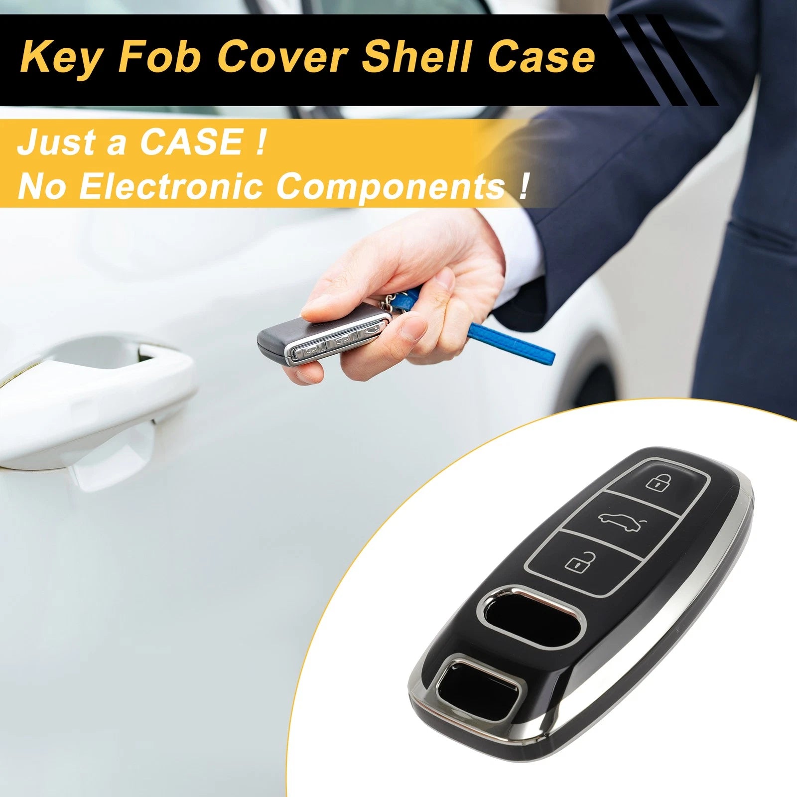 TPU Smart Key Case Black Silver for Audi A1 with 3 Buttons (2010–2018)