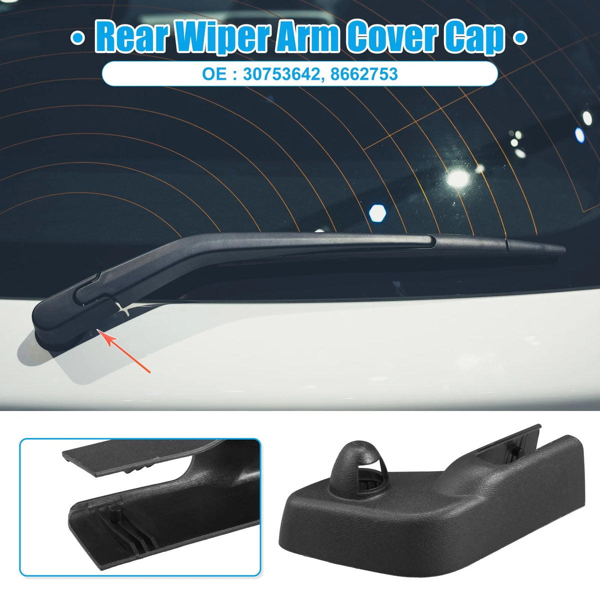 Rear Windshield Wiper Arm Nut Cap 30753642 for Volvo V70 (2001–2007) Black