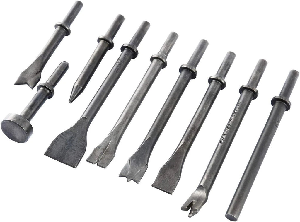 9 Pack Pneumatic Air Hammer Punch Chisel Bits 0.39 In Shank Tools Set