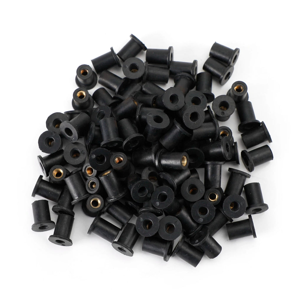 Set of 100 M4 Rubber Well Nuts for Fairing & Screen Fixing (8mm Hole)