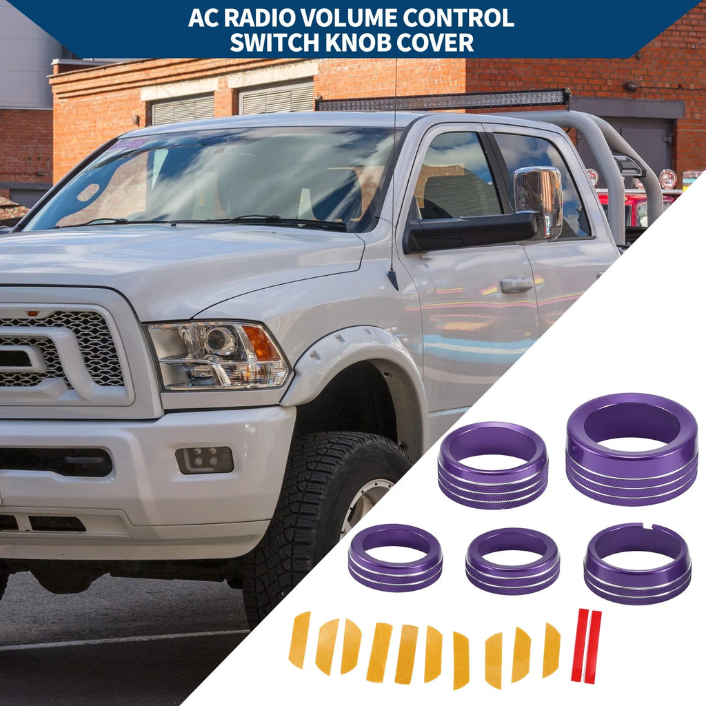 Headlight Media Knob Cover Set for Dodge Ram 1500 2013–2017 Purple 5Pcs
