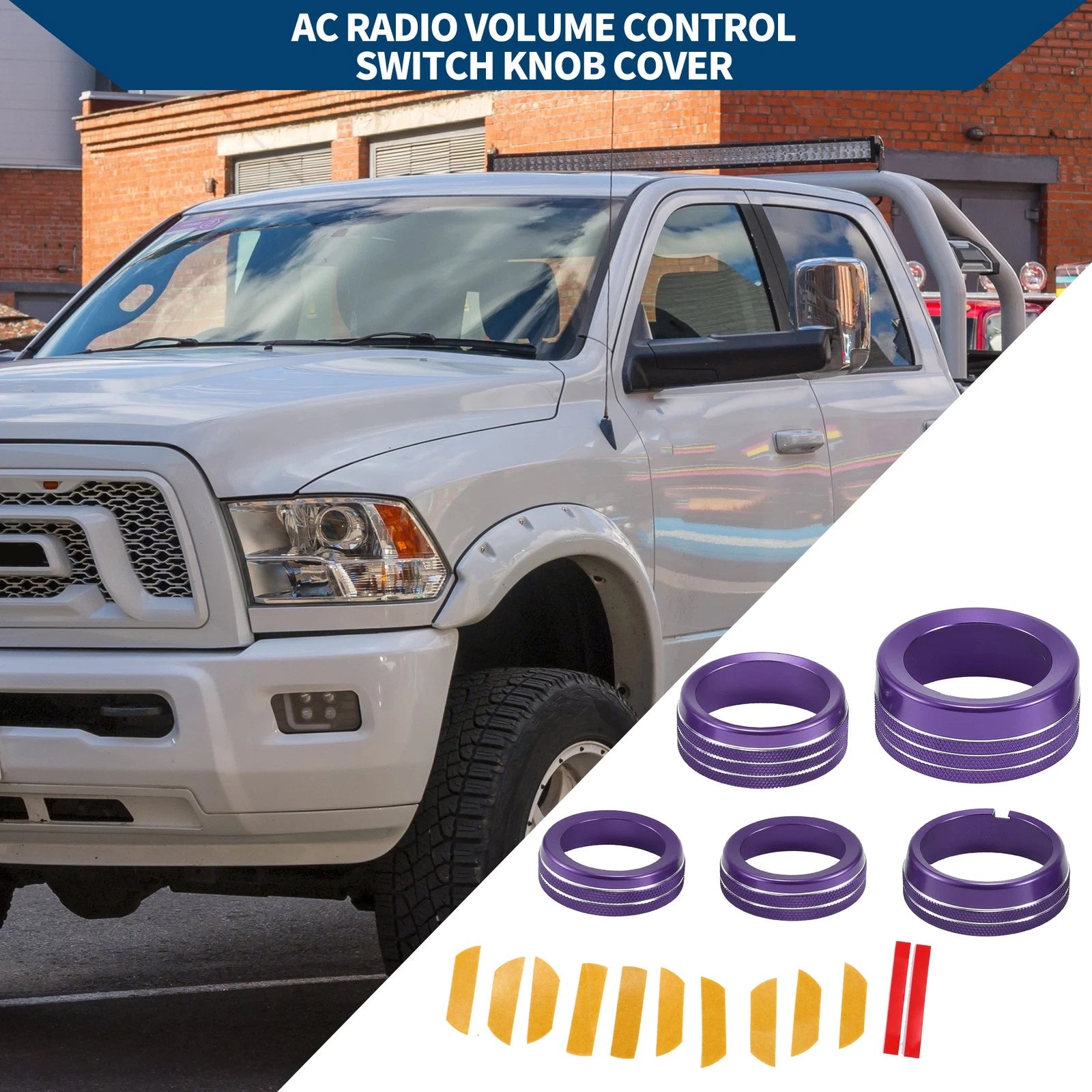 Headlight Media Knob Cover Set for Dodge Ram 1500 2013–2017 Purple 5Pcs