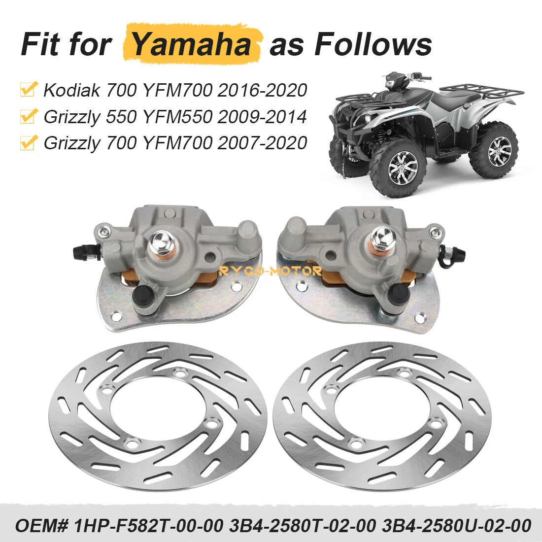 Front Brake Calipers & Disc Rotors for Yamaha Grizzly 700 YFM700 (2007–2020)