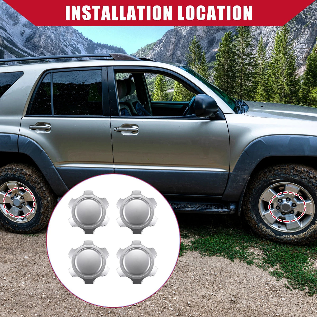 Wheel Hub Center Caps 4 Pcs Replacement for Toyota 4Runner (1996–2002)