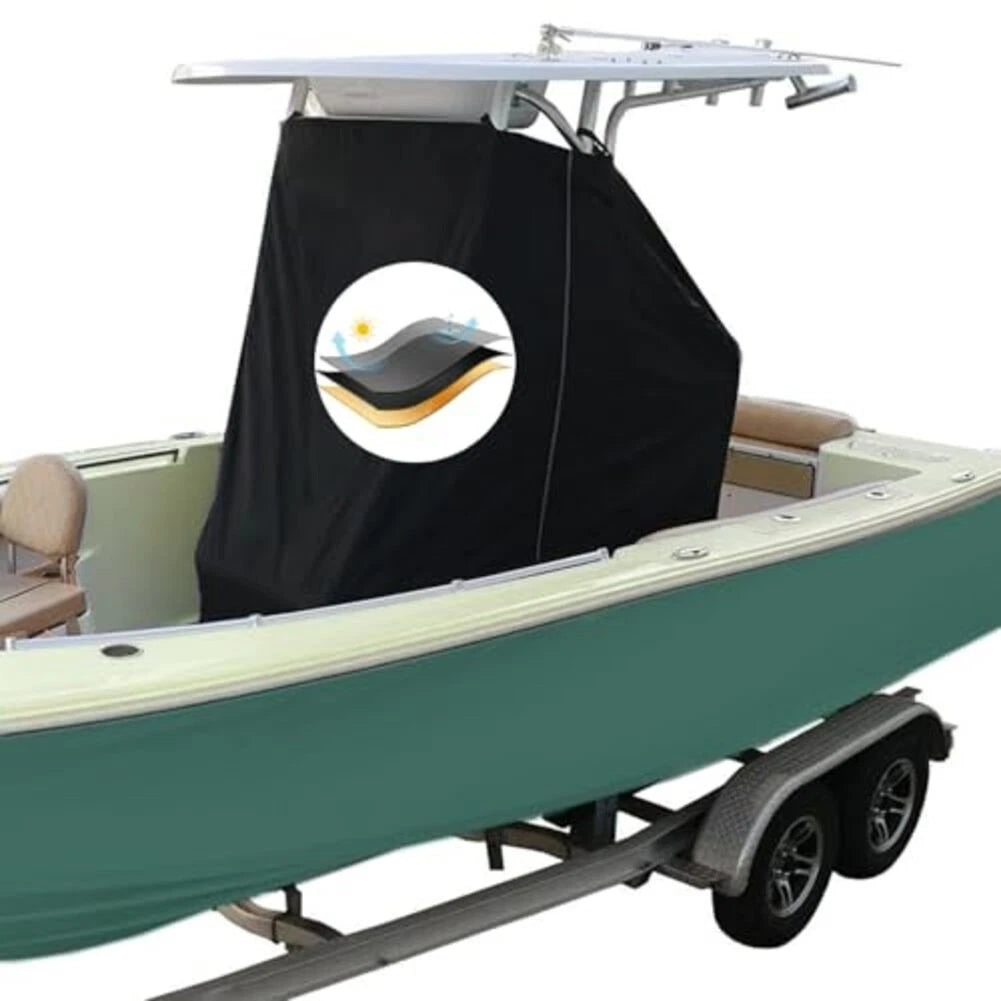 Black Oxford T Top Console Cover for Boats (Marine Grade, Quick Install)