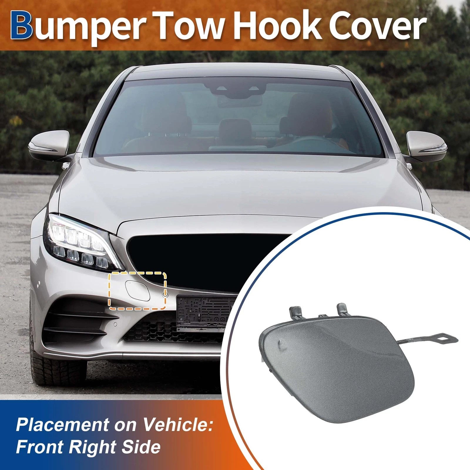 Front Bumper Tow Hook Cover Replacement for Mercedes A2058856402 (2015–2019)