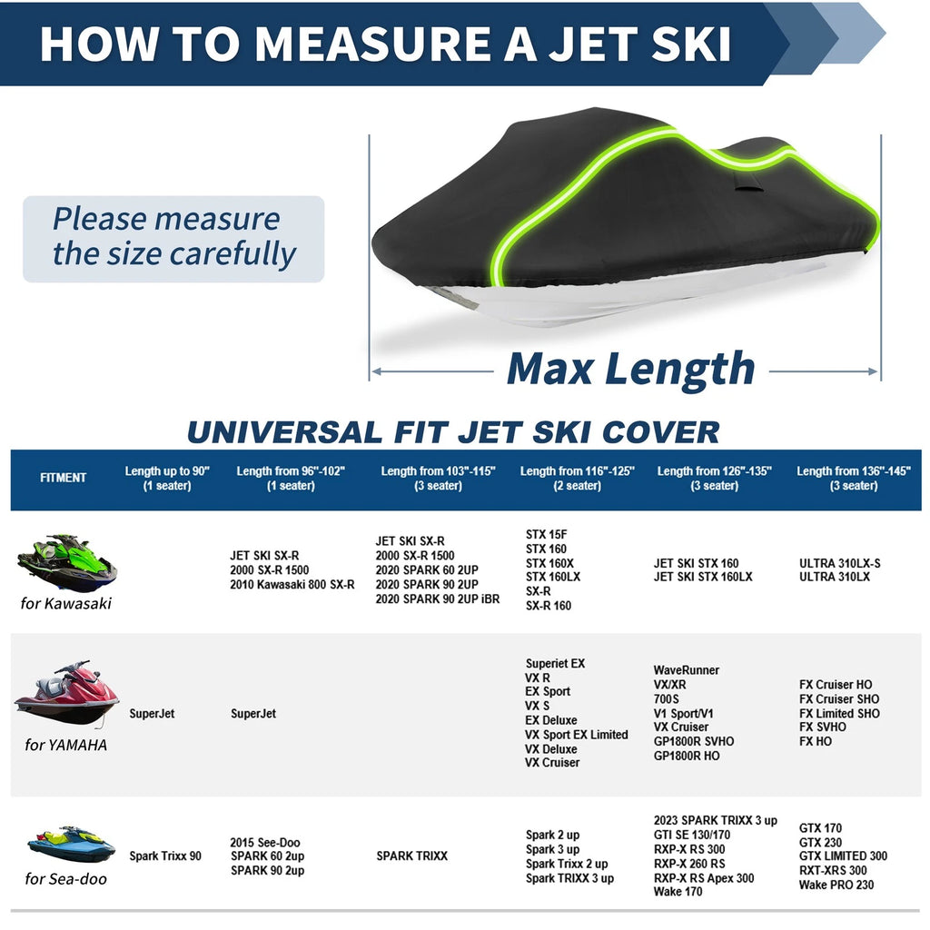 90" Jet Ski Cover for Seadoo, Kawasaki (Waterproof)