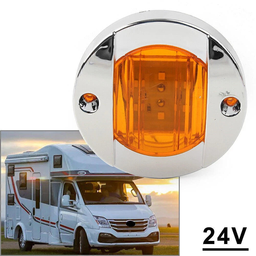 2X Round 24V LED Side Marker Trailer Lights Amber for Truck Trailer RV Boat