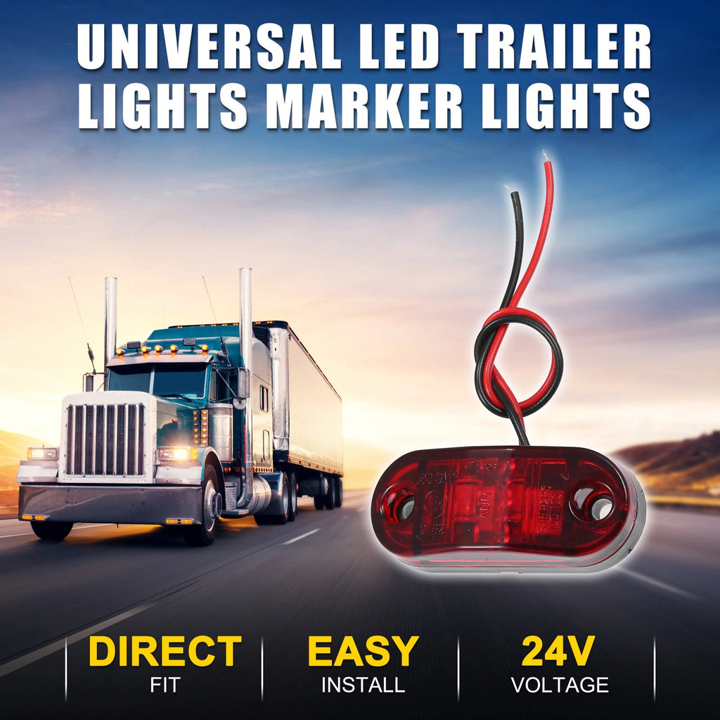 Trailer Marker Lights Waterproof LED 24V Red 2 Pack for Universal Trucks