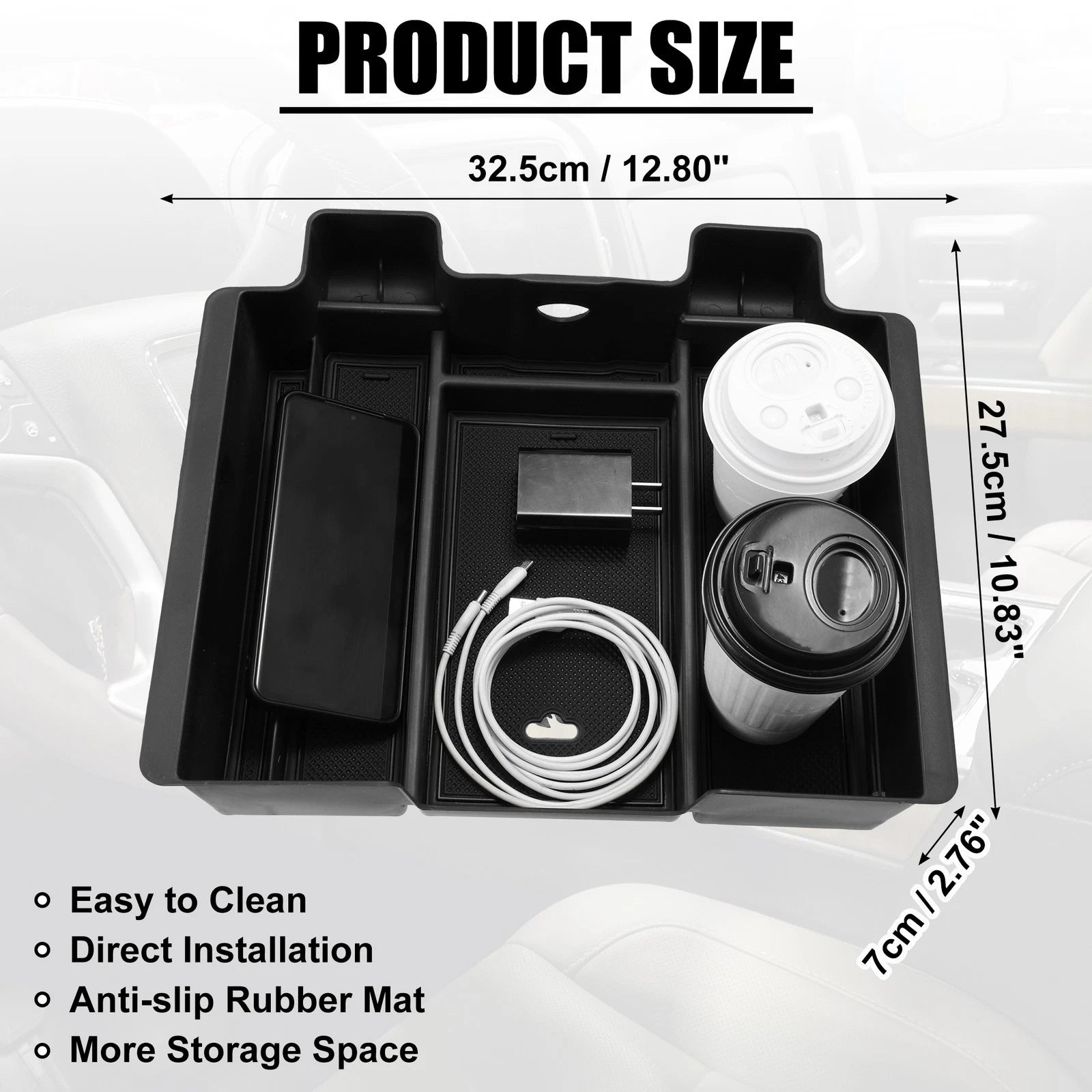 Center Console Tray Organizer Box for Chevy Silverado Black (2014–2018)