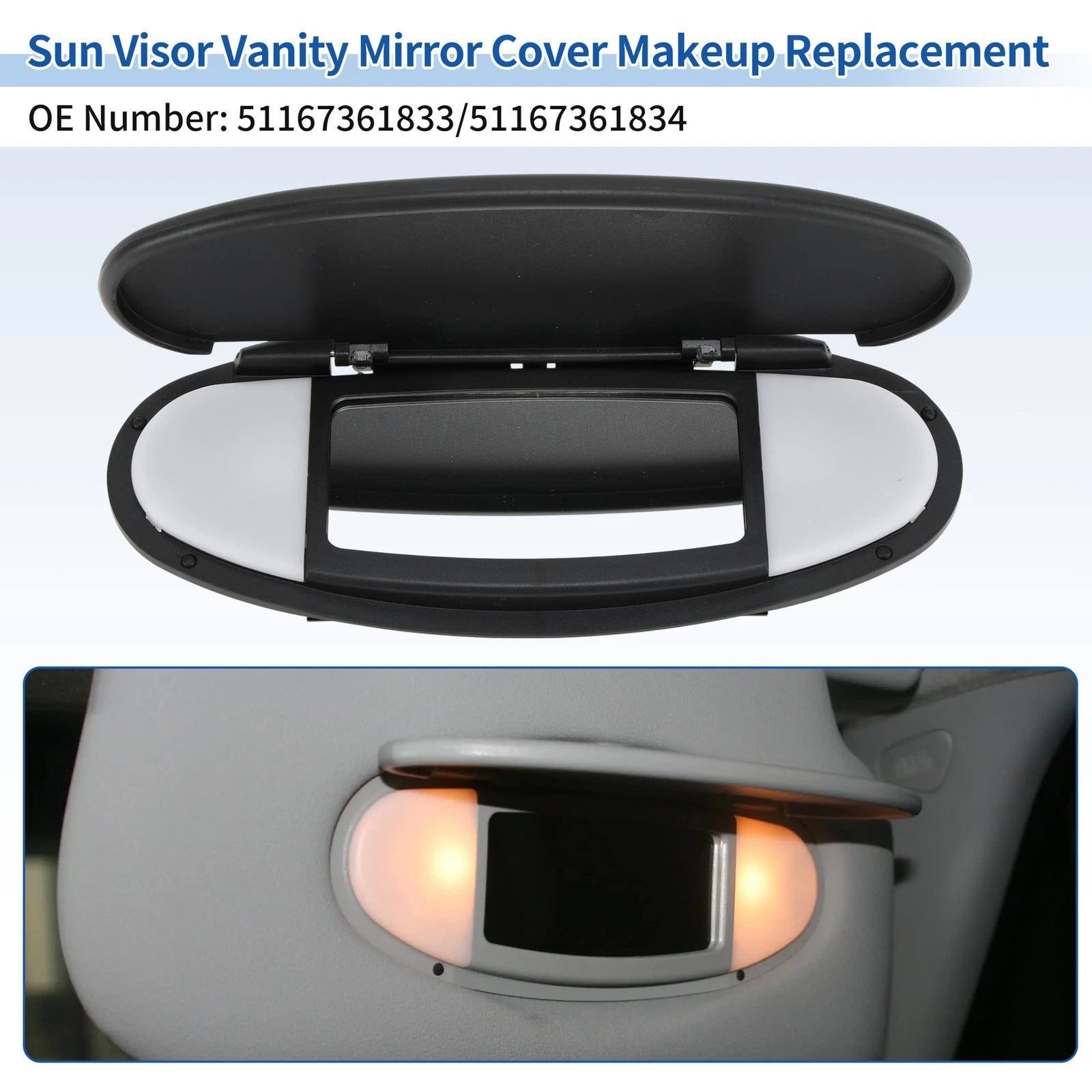 Sun Visor Vanity Mirror Cover Replacement for BMW Mini Cooper R55 R56 (2007–2013)