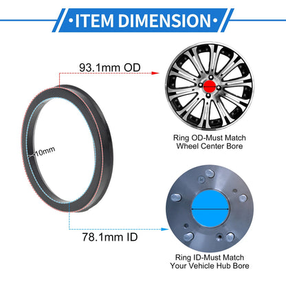 Set of 4 Wheel Hub Centric Rings for Car (93.1mm to 78.1mm) Black Polycarbonate