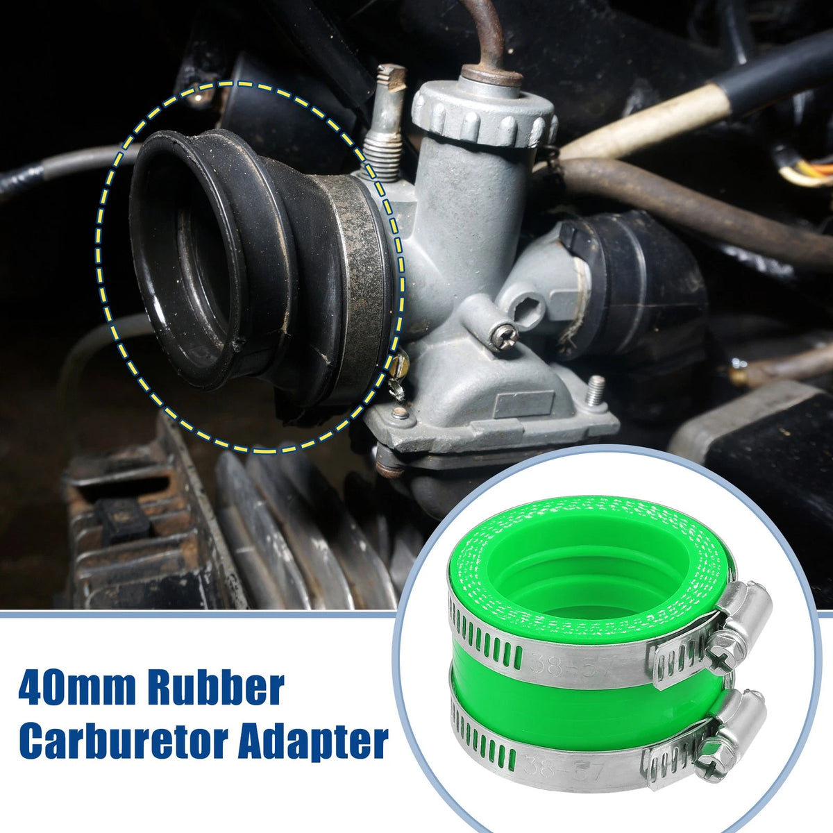 40mm ID Green Carburetor Adapter Inlet Intake Pipe Boot with Clamps for