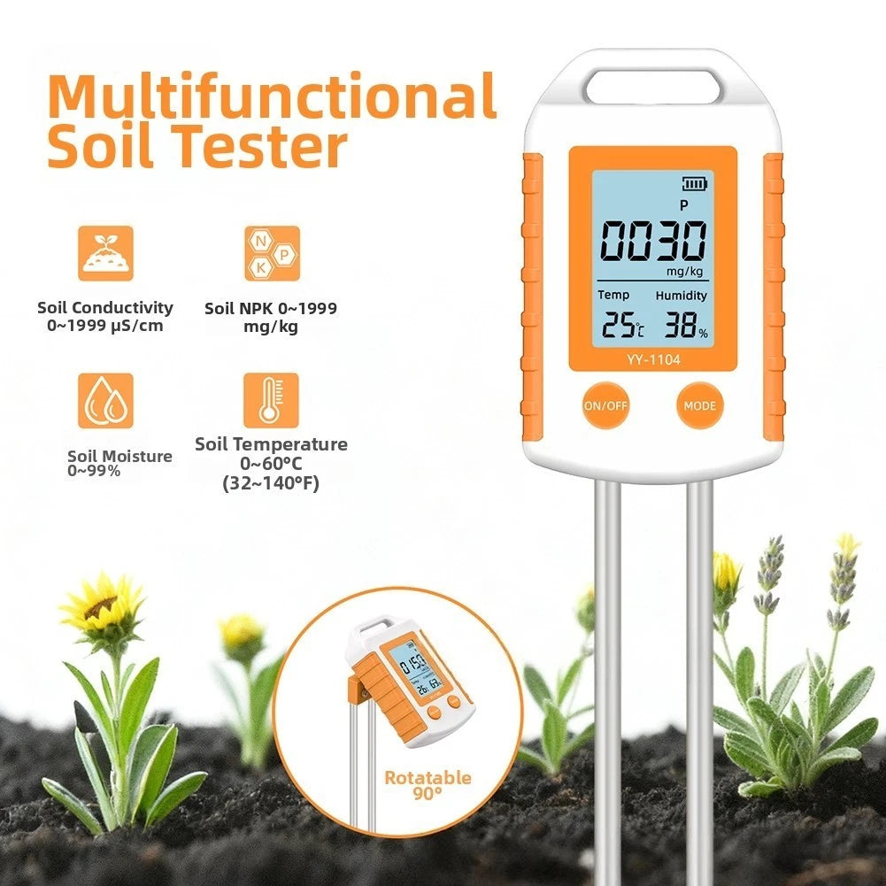 6-in-1 Soil Tester for Gardens (YY-1104) - NPK, pH, Moisture, Temp