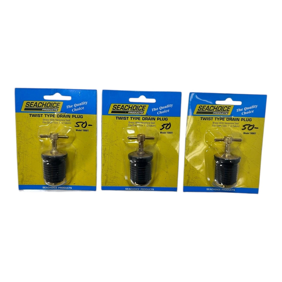 3X Marine Twist Type Drain Plug for SeaChoice (18801) 1'' Brass Neoprene Seal