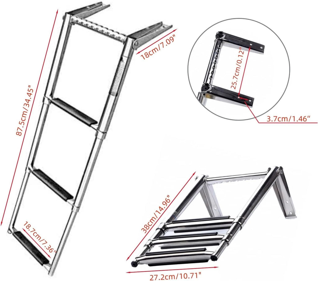 Folding Boat Ladder for Telescoping Swim Boats with Built-in Handle