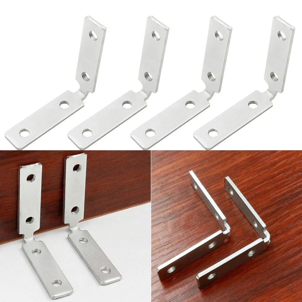 Set of 4 Corner Brackets 47x47x12mm Brushed Finish Silver Tone