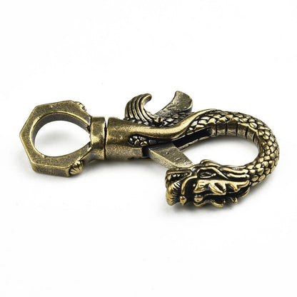 Retro Brass Dragon Figurine Mini Statue Keychain for Office, Living Room