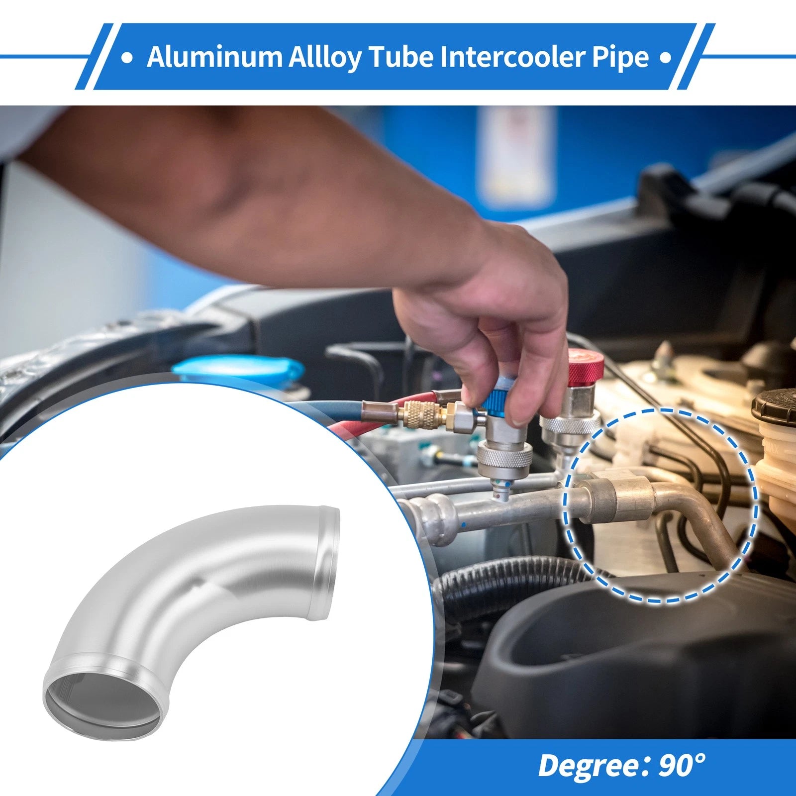 2.48" OD 90° Intercooler Pipe for - Brushed Silver Tone