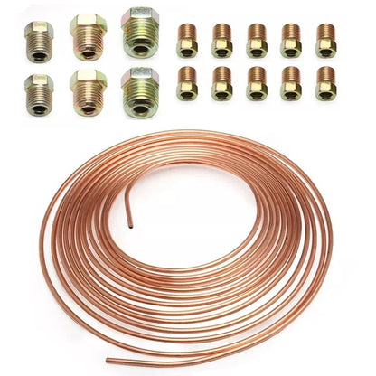 25 Ft Copper Coated Flexible Brake Hose with Complete Fitting Set