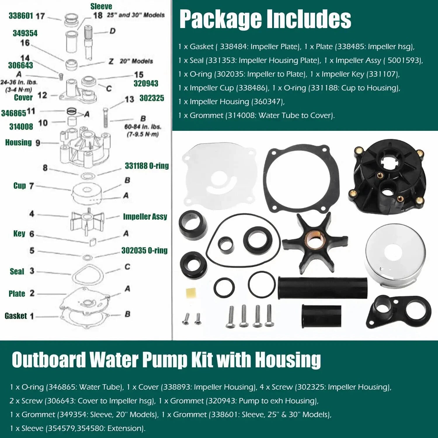 Water Pump Impeller Kit for Johnson 130HP RJ130PXSSS (2000)