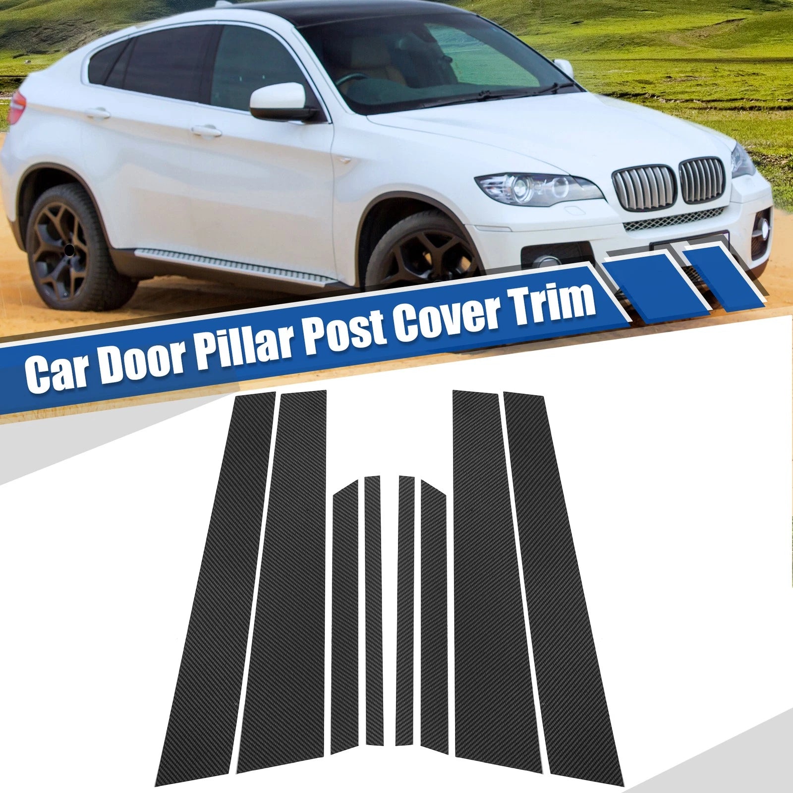 Carbon Pattern Door Window Pillar Post Cover Trim for BMW X6 (2007–2014)