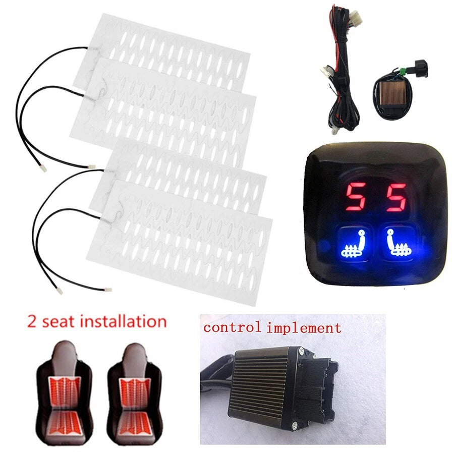 2X Heated Car Seat Pads for SUV (Carbon Fiber, 5-Level Switch)