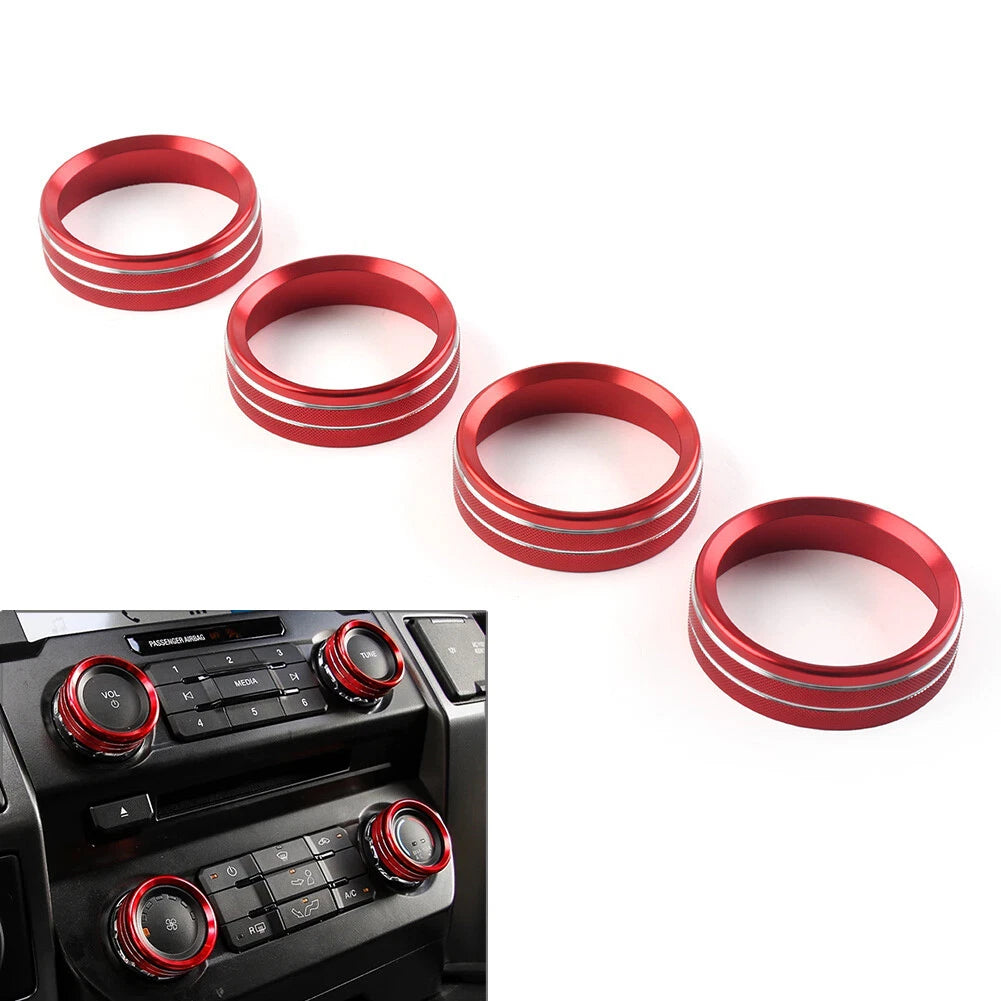Set of 4 Air Conditioner Switch CD Button Ring Knob Trim for Ford F150 (2015–2020) Red