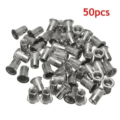 Set of 50 M6 Thread Stainless Steel Flat Head Rivet Nuts Insert Nutserts