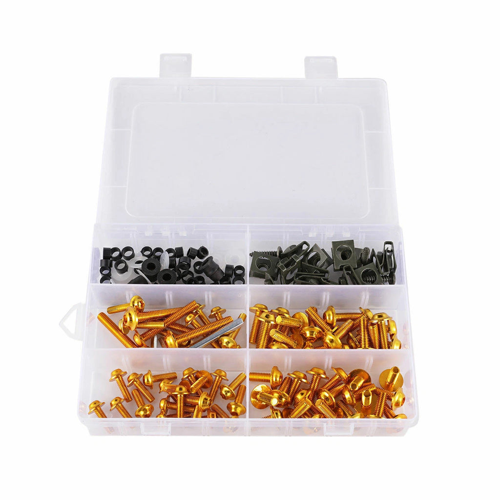 177PCS Fastener Kit for Sportbikes (M5/M6) - Gold Bolts