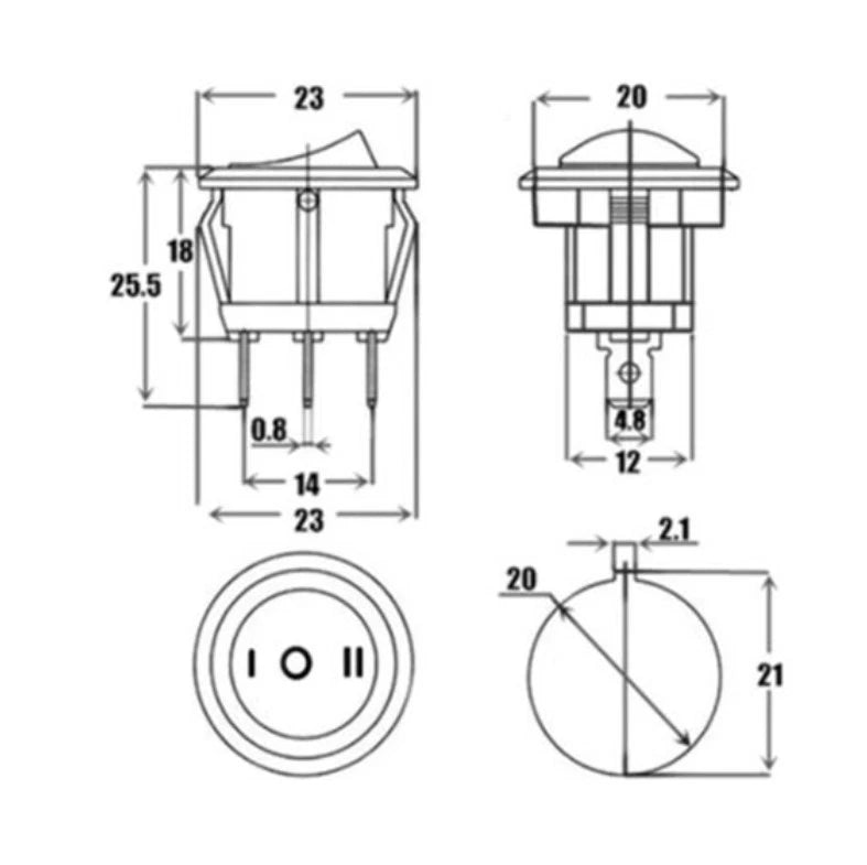 Round Rocker Switch 10A 12-250V for Various Applications