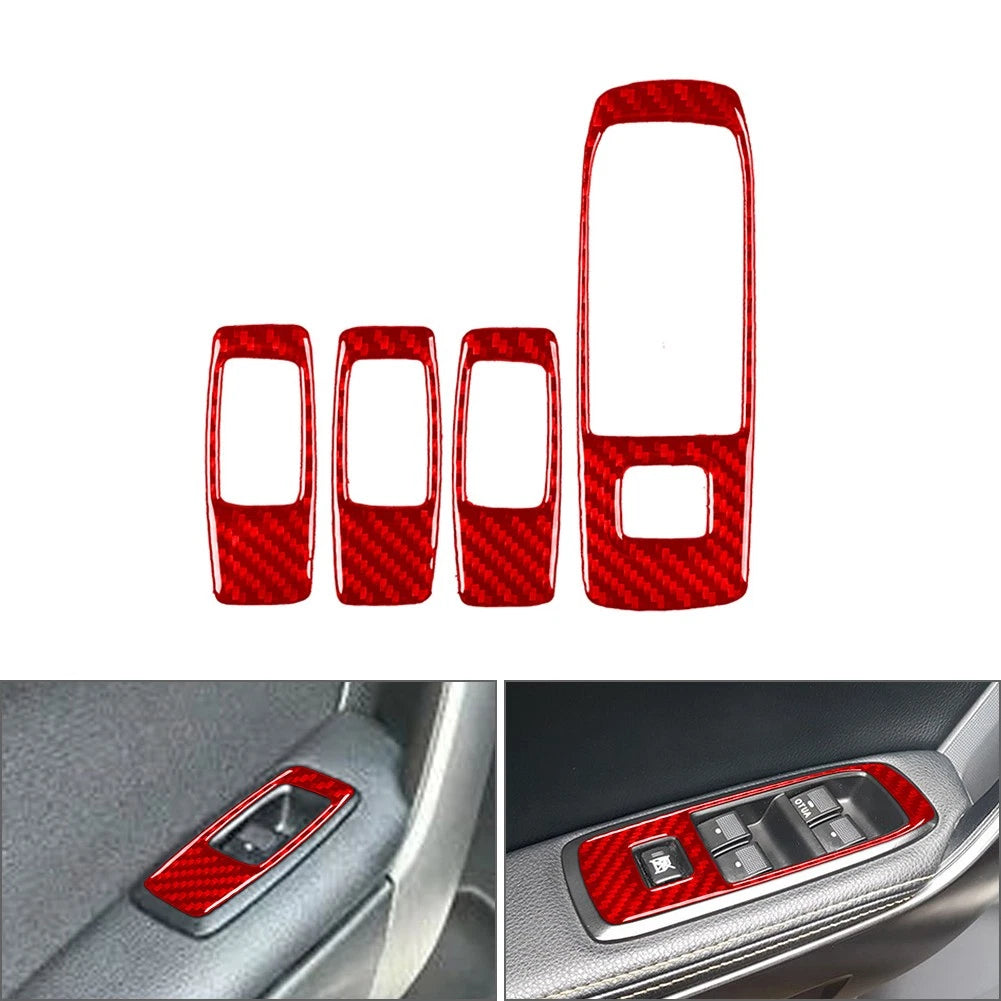 Carbon Fiber Red Window Lift Switch Panel Trim For Ford Ranger Sport 2015-22