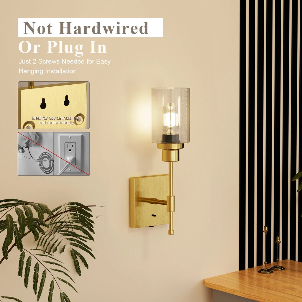 LED Wall Sconce for Rechargeable Battery Operation - Gold Finish