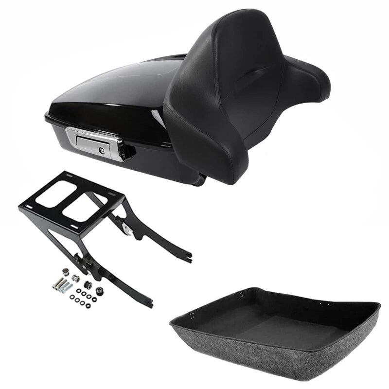 Black Chopped Trunk Backrest Mount Rack for Harley Softail Deluxe (2018–2026)