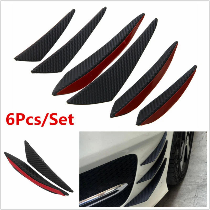 6Pcs Bumper Lip Splitter Canards for Universal Fit (PVC, Carbon Fiber)