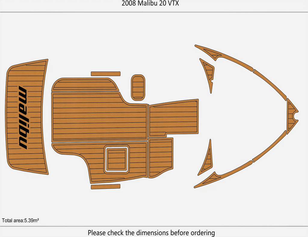 EVA Foam Pads for Malibu 20 VTX (2008) - Cockpit Swim Platform Teak Deck Mat