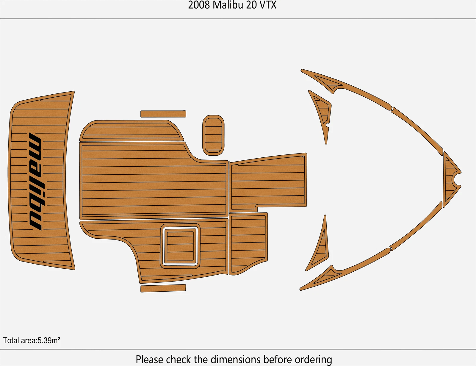 EVA Foam Pads for Malibu 20 VTX (2008) - Cockpit Swim Platform Teak Deck Mat