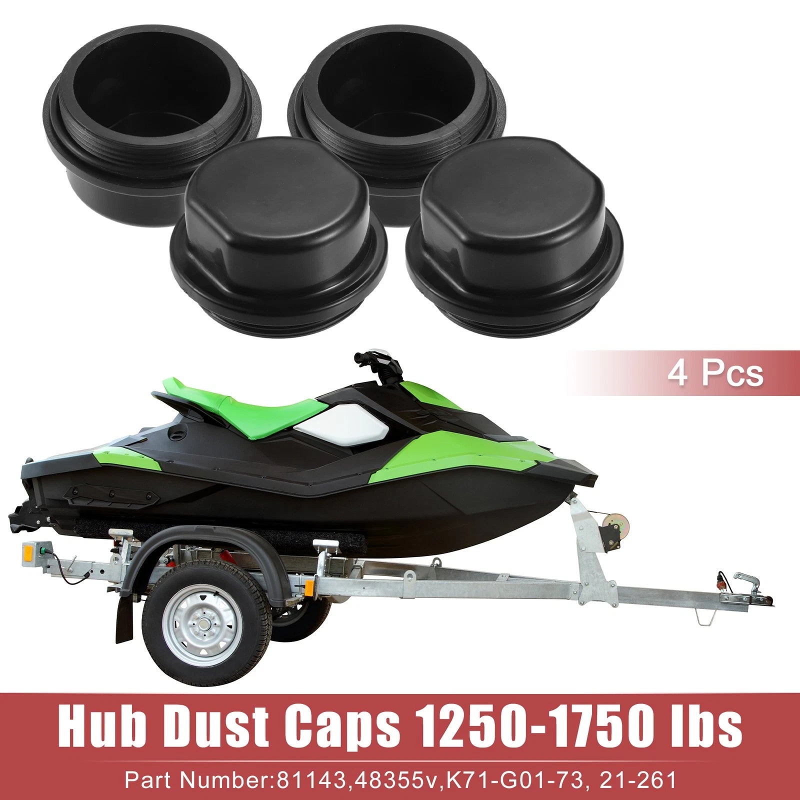 Trailer Bearing Hub Cap Replacement Set 4PC for Vortex Plastic Black