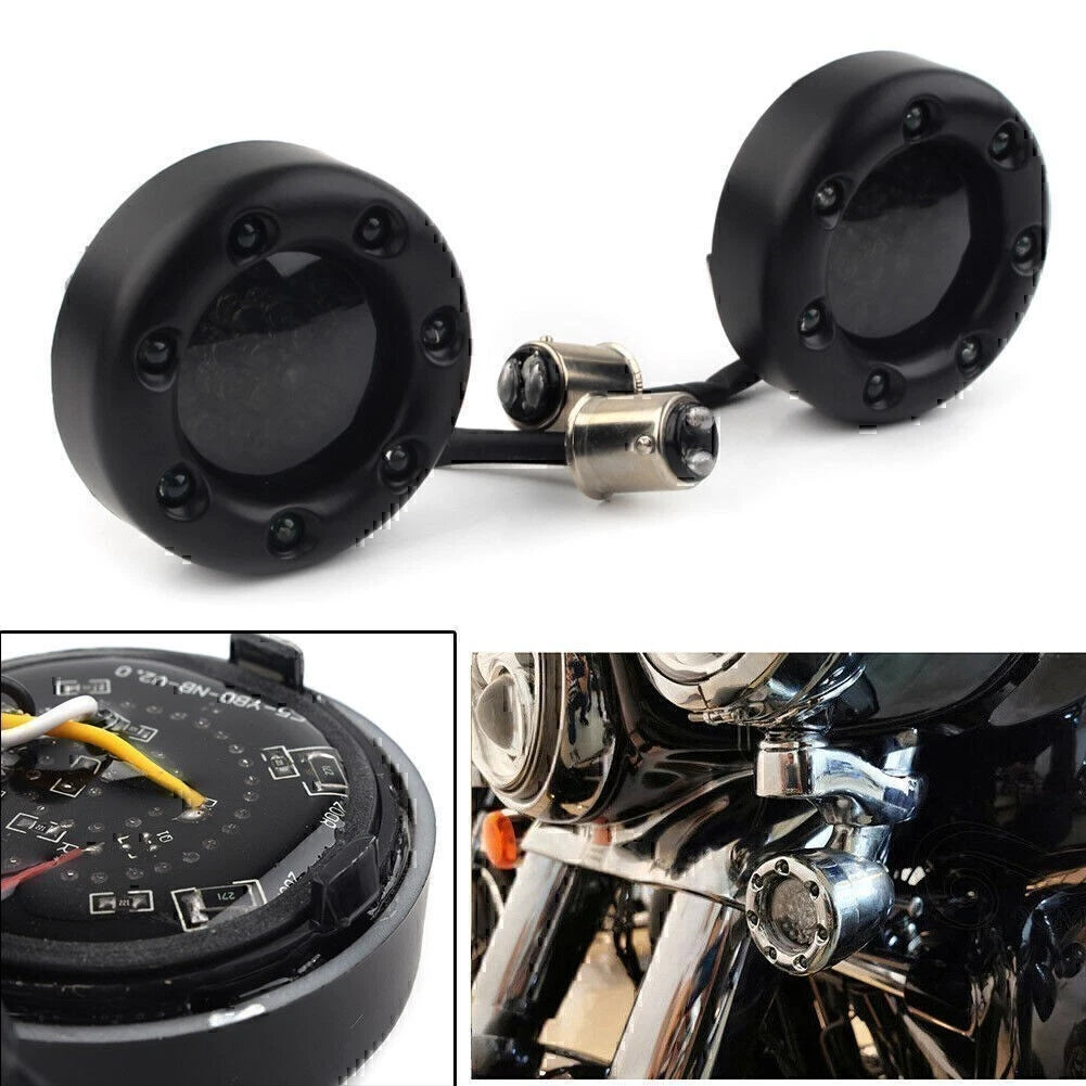 1 Pair LED Black Fire Ring Turn Signals for Harley Softail Dyna