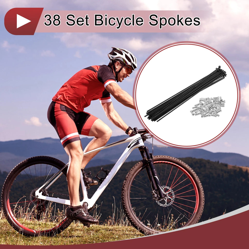 Bicycle Wheel Spokes 38 Pack 192 mm 14G Carbon Steel Black for Universal