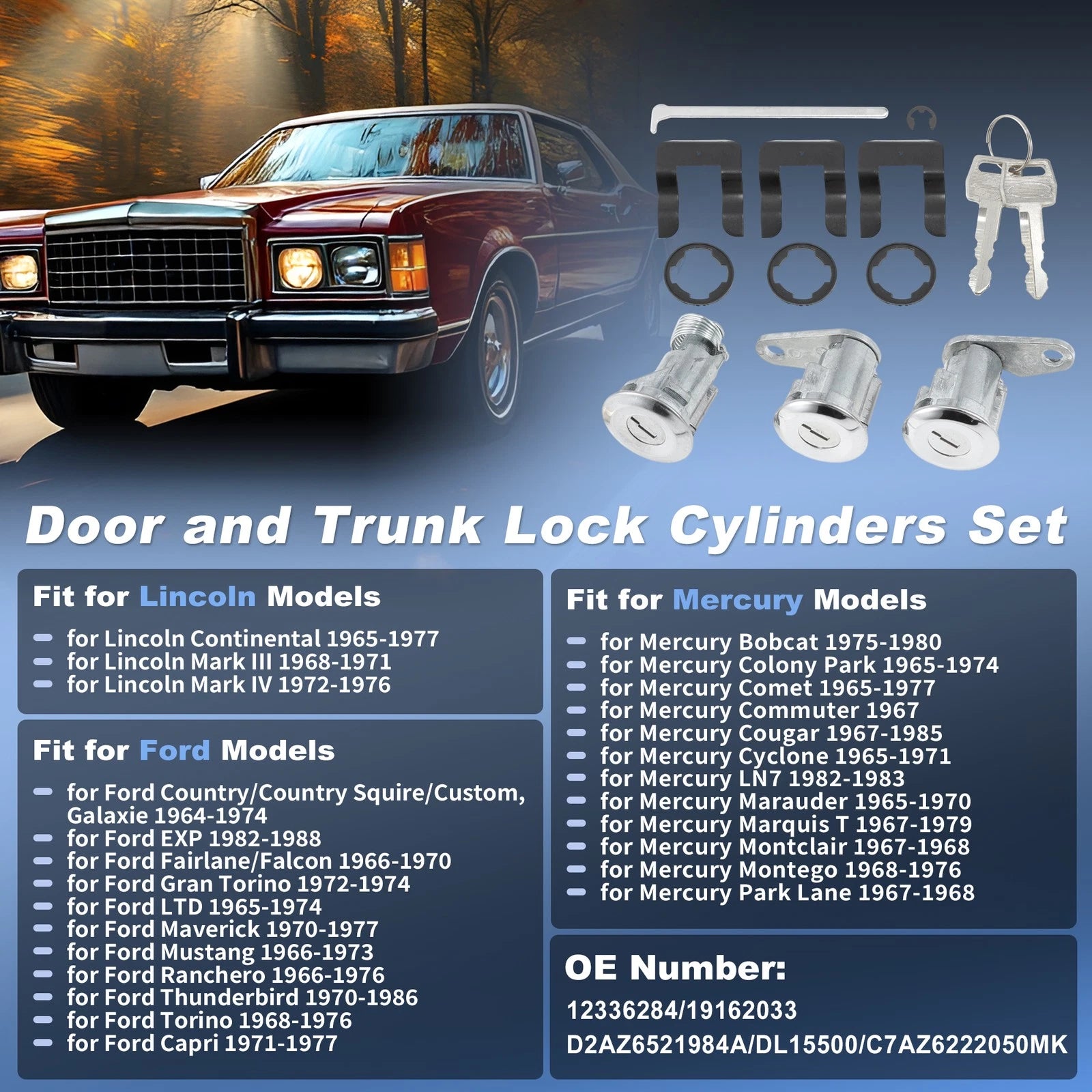 Door and Trunk Lock Cylinders Kit for Lincoln Thunderbird (1970–1986)