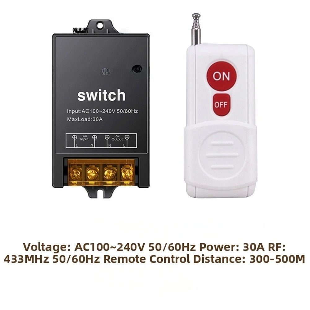 Single Channel Remote Control Switch 30A 100-240VAC Wireless RF 433 MHz