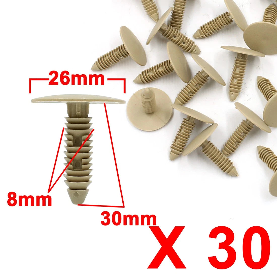 30pcs Plastic Rivet Fasteners for Universal Cars (Auto Bumper Fender Clips)