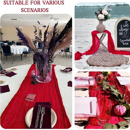 2 Pcs Red Cheesecloth Table Runner for Baby Shower Wedding Party