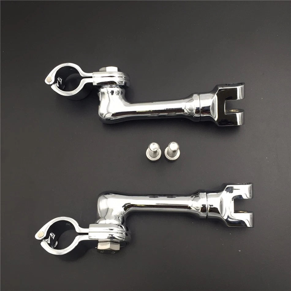Chrome 1.5" Long Angle Adjustable Footpeg Mounting Kit for Universal Motorcycle