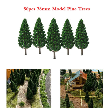 50pcs 3.07" Model Pine Trees Train Railway Park Wargame Landscape Scale Scenery
