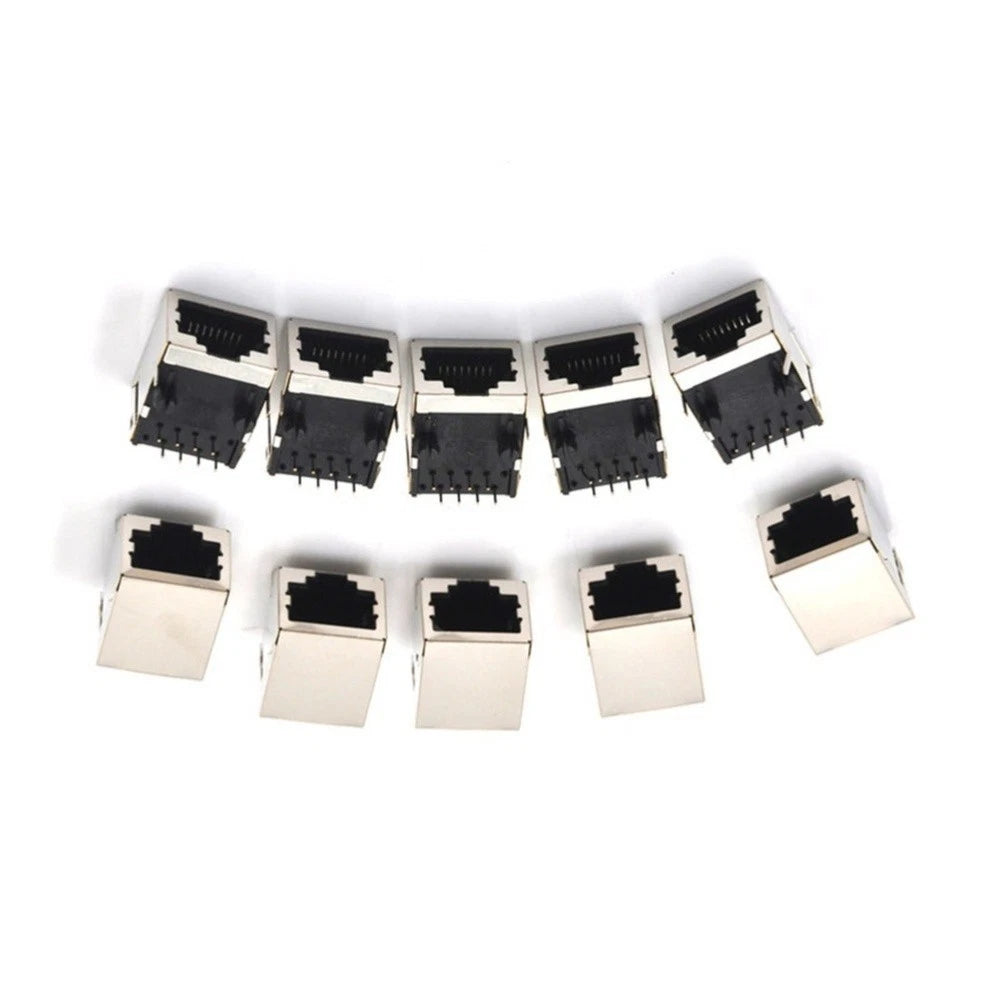 10PCS RJ45 Network Socket 8P8C Female PCB Mount Silver