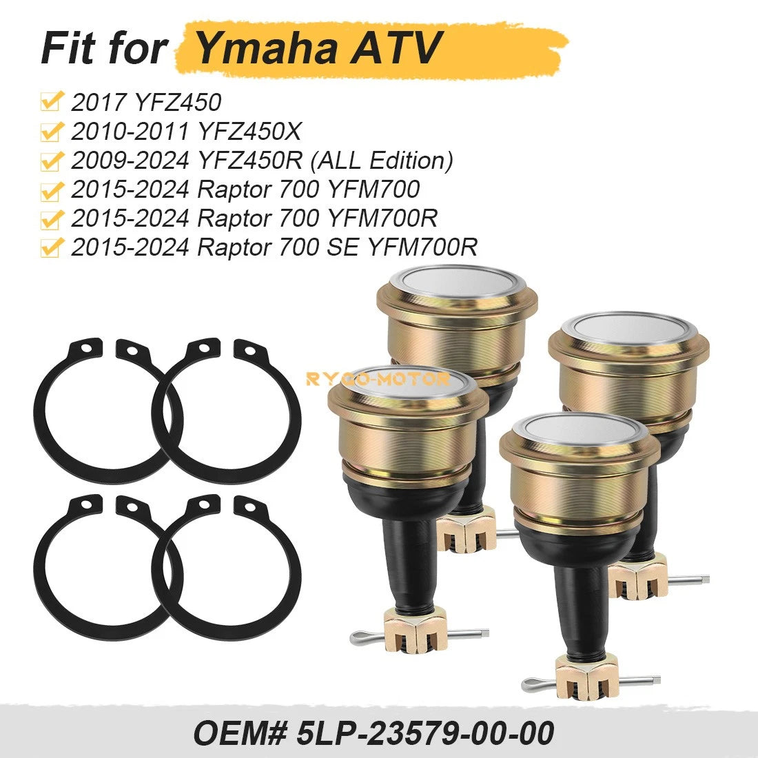 4X Ball Joints for Yamaha Raptor 700 YFM700 700R YFZ450X YFZ450R (2006–2023) 5LP-23579-00-00