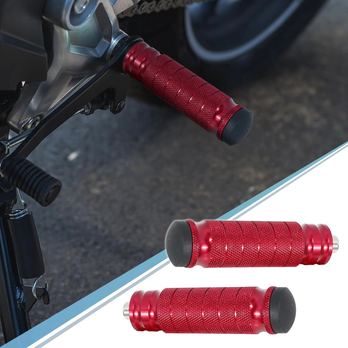 Rearset Foot Pegs Pair 6mm Aluminum for Motorcycle (Red) (2000–2020)